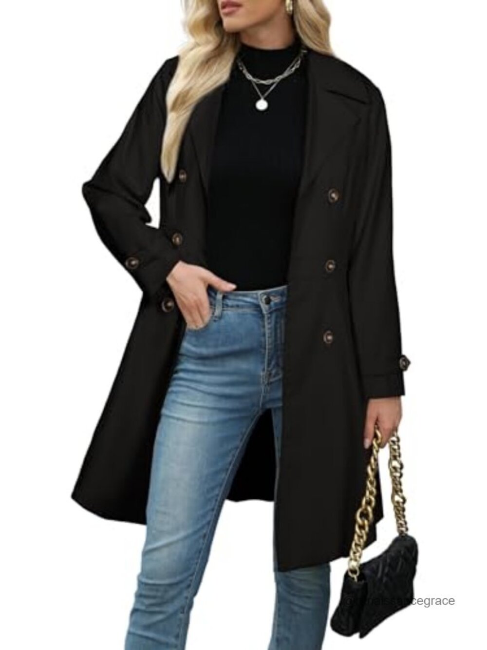 Womens Trench Coat Double Breasted Long Dressy Waterproof Overcoat